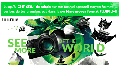 Jusqu'à CHF 650 de réduction sur votre nouvel appareil moyen format Fujifilm