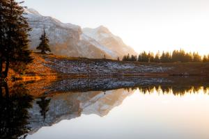 Mirror lake at sunset 