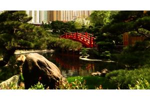 Rote Brücke in Hong Kong