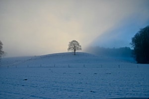 Stille über dem verschneiten Hügel