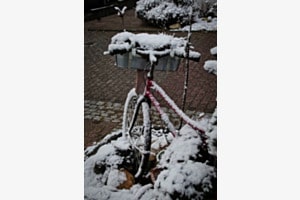 Fahrrad mit einem Schneekleid