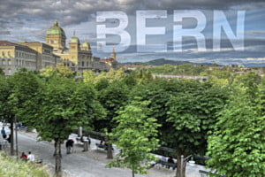 Abendsonne auf Bundeshaus (mit Text BERN - Doppelbelichtung und HDR)