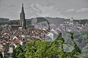 Vom Rosengarten ins Herz von Bern (mit Silhouette Bären Bern - Doppelbelichtung - 2 Objektive benutzt)